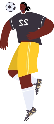 Ilustração vetorial de um jogador de futebol a preparar-se para cabecear a bola numa situação de jogo ativa. Adequada para clubes de futebol, notícias desportivas, torneios e plataformas de treino.